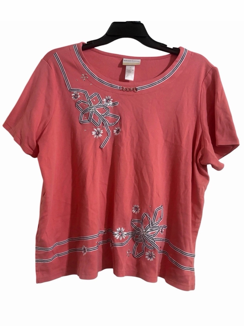 Alfred Dunner Plus Size 2X Ribbon Accent Short Sleeve Top